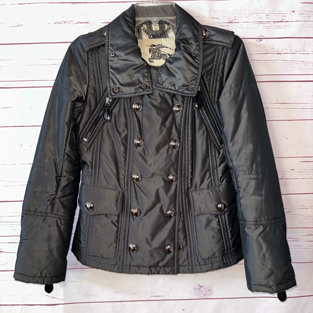 BURBERRY Gray Double Breasted Puffer Jacket Size XS Authentic